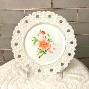 Vintage Milk Glass Hand-Painted Decorative Lace & Heart Edge Plate